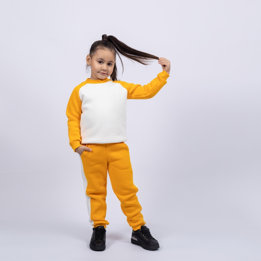 314-А. Свитшот + Штаны, апельсин, хлопок 65%, 35% ПЭ, 3-х нитка (начес) 98,104,110,116