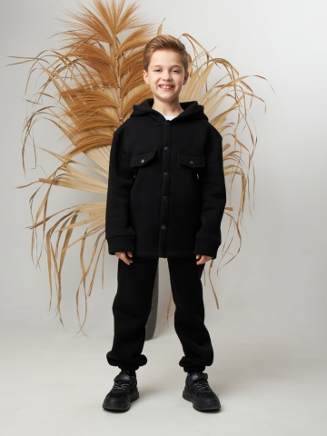 Купить оптом 333. Костюм детский (Брюки+Толстовка) на кнопках, черный, хлопок 65%, 35% ПЭ, 3-х нитка с  начесом 98,104,110,116 в Смоленске