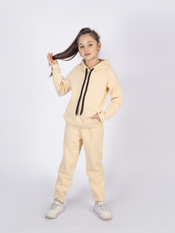 Купить оптом 296-СЛ. Свитшот с капюшоном  + Штаны, хлопок 65%, 35%  ПЭ, 3-х нитка (начес) сливочный 80,86,92 в Смоленске