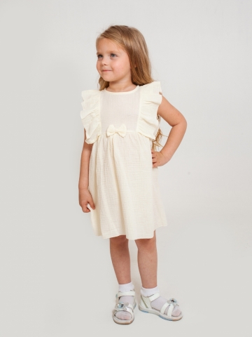 Купить 322-СЛ. Платье из муслина детское, хлопок 100% сливочный, р. 98,104,110,116 в Смоленске