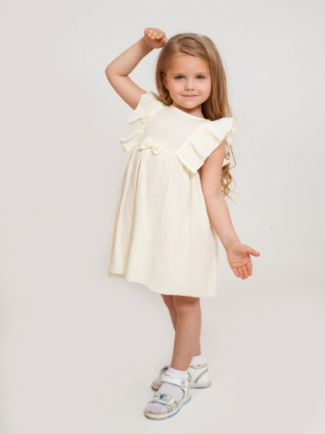 Купить 322-СЛ. Платье из муслина детское, хлопок 100% сливочный, р. 74,80,86,92 в Смоленске