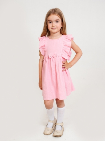 Купить 322-Р. Платье из муслина детское, хлопок 100% розовый, р. 74,80,86,92 в Смоленске