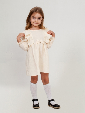 Купить 321-СЛ. Платье из муслина детское, хлопок 100% сливочный, р. 98,104,110,116 в Смоленске