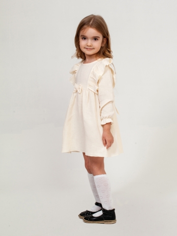 Купить 321-СЛ. Платье из муслина детское, хлопок 100% сливочный, р. 74,80,86,92 в Смоленске