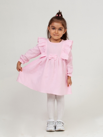 Купить 321-Р. Платье из муслина детское, хлопок 100% розовый, р. 74,80,86,92 в Смоленске